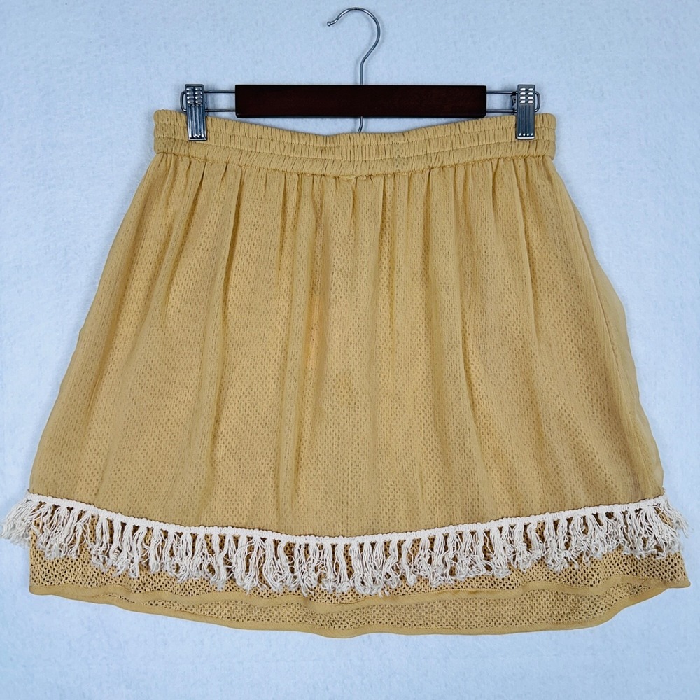 Anthropologie Raga Boho Skirt Sz S Fringe Layered Mustard Yellow Lined Prairie - Picture 2 of 8